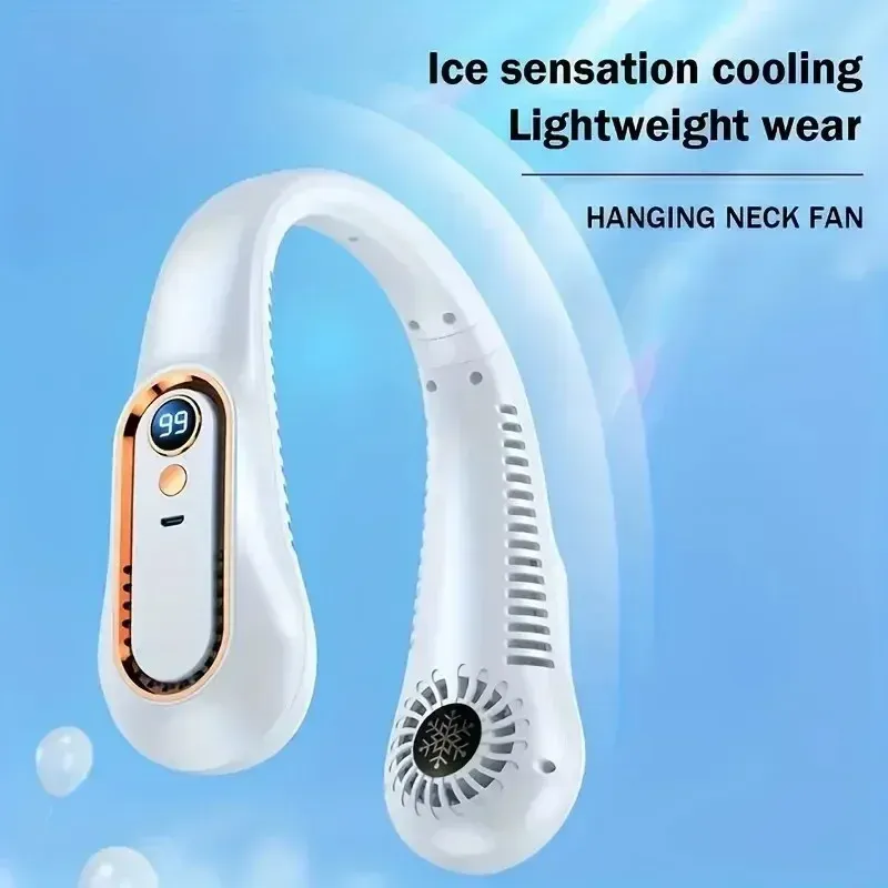 Portable Bladeless Hanging Neck Fan with 5-Speed USB Rechargeable Air Cooler and LED Display for Summer Comfort showcase 4
