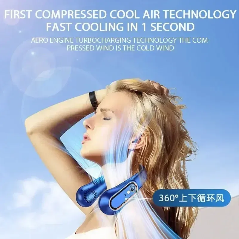 Portable Bladeless Hanging Neck Fan with 5-Speed USB Rechargeable Air Cooler and LED Display for Summer Comfort showcase 7