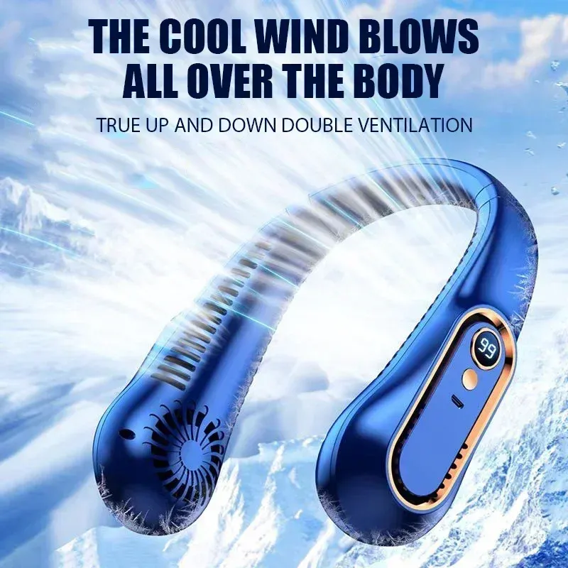 Portable Bladeless Hanging Neck Fan with 5-Speed USB Rechargeable Air Cooler and LED Display for Summer Comfort showcase 6