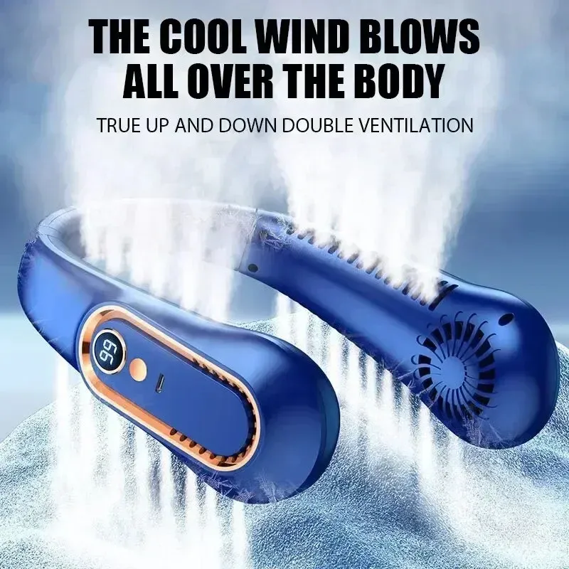 Portable Bladeless Hanging Neck Fan with 5-Speed USB Rechargeable Air Cooler and LED Display for Summer Comfort showcase 2