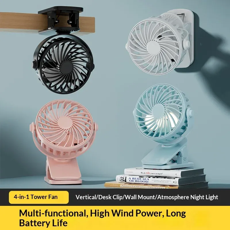 HOMEFISH Portable Rechargeable Clip Fan with 720° Rotation, Night Light, USB Charging - Ideal for Outdoor Camping, Office, Study thumbnail 3