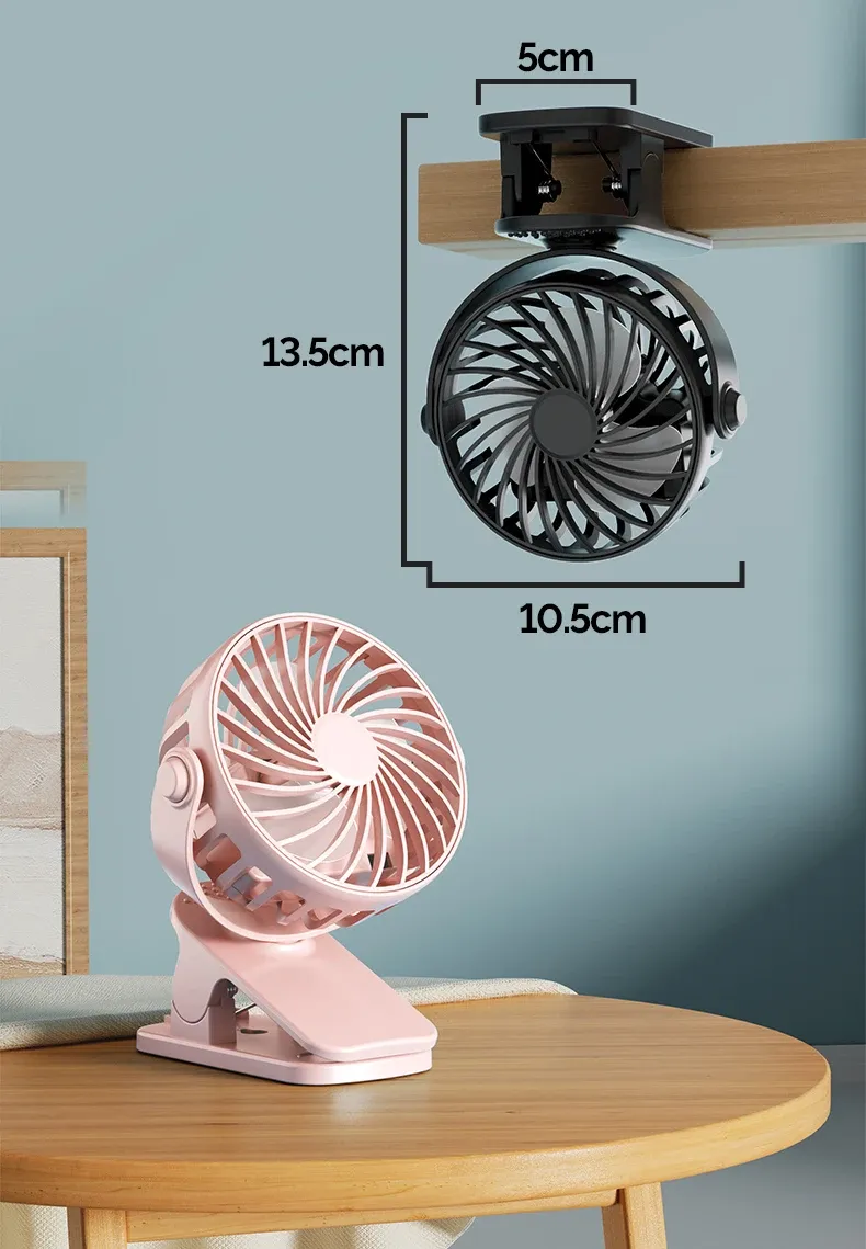 HOMEFISH Portable Rechargeable Clip Fan with 720° Rotation, Night Light, USB Charging - Ideal for Outdoor Camping, Office, Study showcase 18