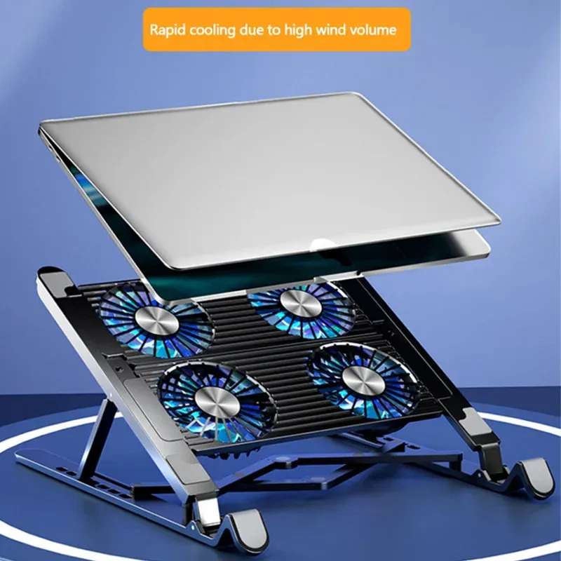 Adjustable Foldable Laptop Cooler Stand with 4 Fans, Portable Cooling Pad for 13-17.3 Inch Notebooks, Lightweight and Ergonomic Design for Gaming and Work
