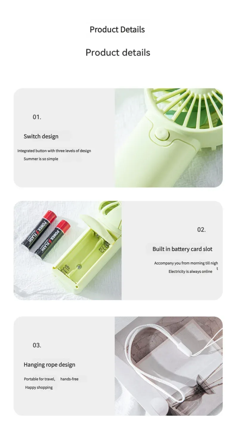 MEET SUN Portable Mini Fan, Creative Lightweight Handheld Pocket Fan, Convenient AA Battery Air Cooler for Personal Use, Travel, Office, Outdoor showcase 11