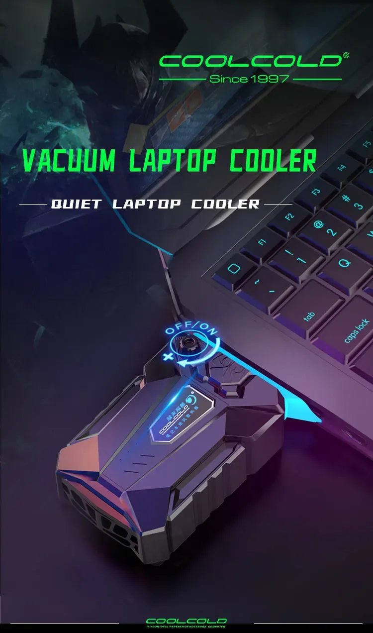 COOLCOLD Portable Vacuum Laptop Cooler USB External Extracting Cooling Fan for 15-17 Inch Notebooks - Fast Cooling, Game Style Design showcase 1