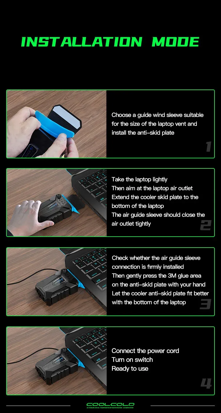COOLCOLD Portable Vacuum Laptop Cooler USB External Extracting Cooling Fan for 15-17 Inch Notebooks - Fast Cooling, Game Style Design showcase 7