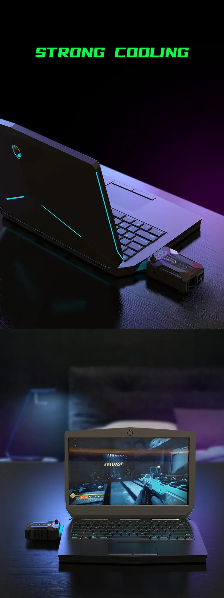 COOLCOLD Portable Vacuum Laptop Cooler USB External Extracting Cooling Fan for 15-17 Inch Notebooks - Fast Cooling, Game Style Design showcase 9