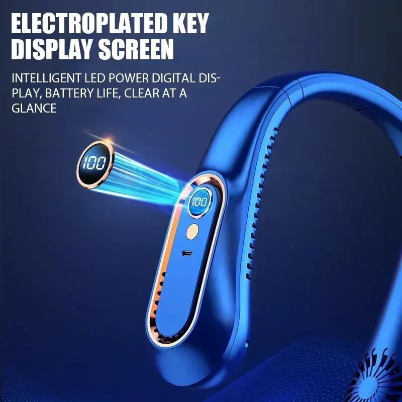 Portable Bladeless Hanging Neck Fan with 5-Speed USB Rechargeable Air Cooler and LED Display for Summer Comfort showcase 9
