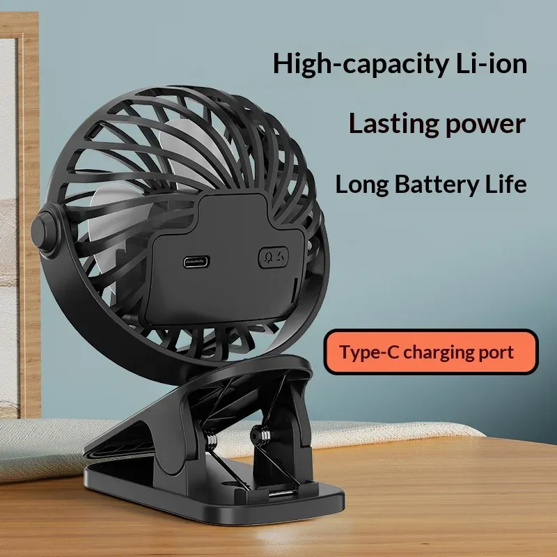 HOMEFISH Portable Rechargeable Clip Fan with 720° Rotation, Night Light, 3-Speed USB Air Cooler for Outdoor Camping, Office, Study - Black/Pink/Blue thumbnail 6