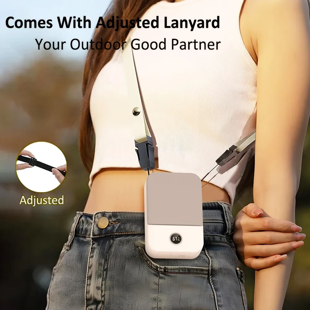Portable Waist Fan with Lanyard - 3-Speed Bladeless Neck Fan, USB Rechargeable 2000mAh, LED Display for Outdoor Cooling showcase 3