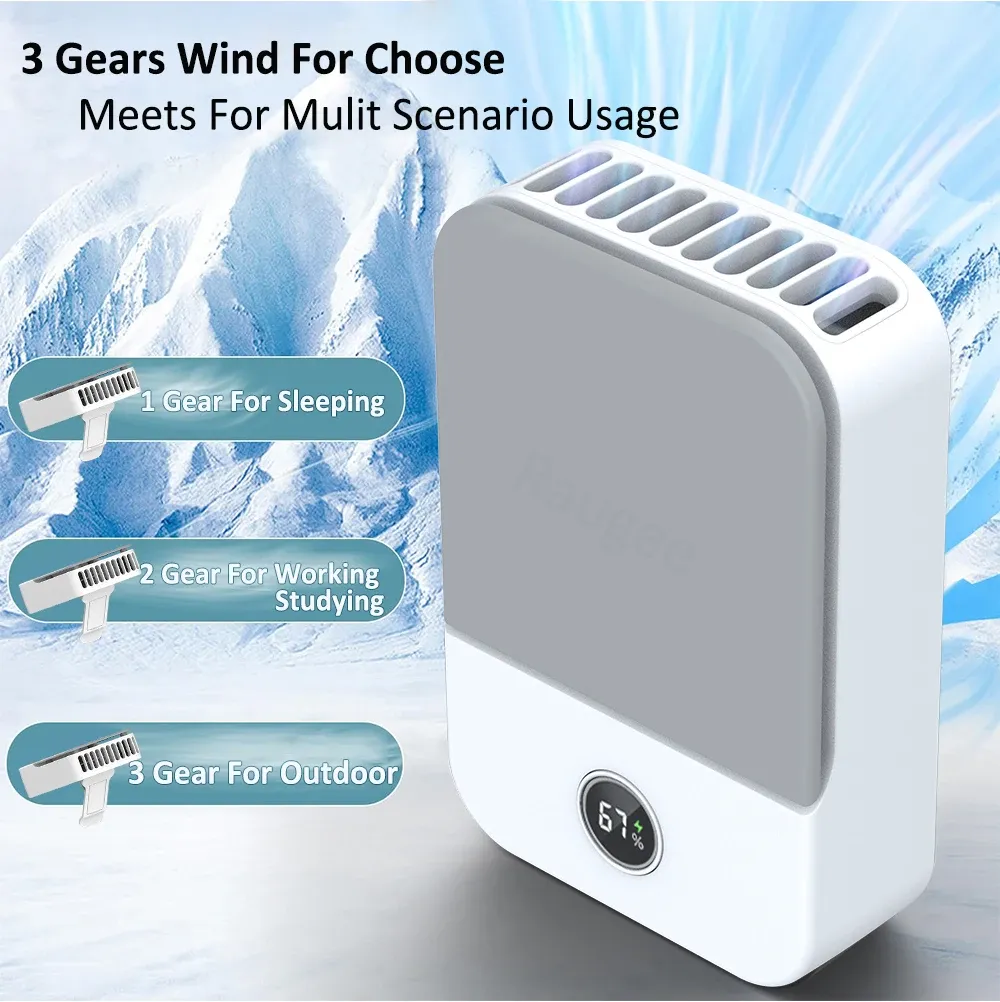 Portable Waist Fan with Lanyard - 3-Speed Bladeless Neck Fan, USB Rechargeable 2000mAh, LED Display for Outdoor Cooling showcase 2
