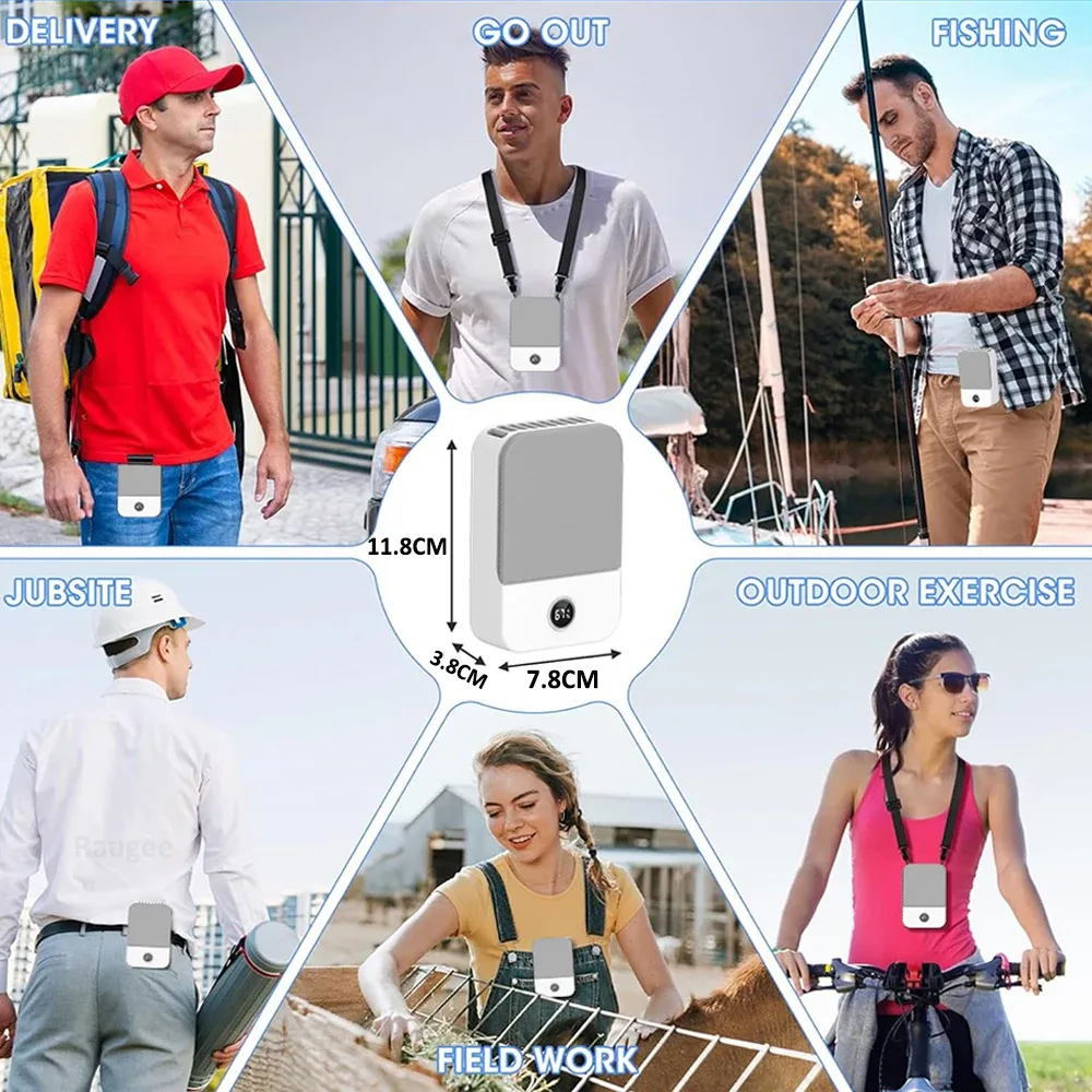 Portable Waist Fan with Lanyard - 3-Speed Bladeless Neck Fan, USB Rechargeable 2000mAh, LED Display for Outdoor Cooling showcase 9