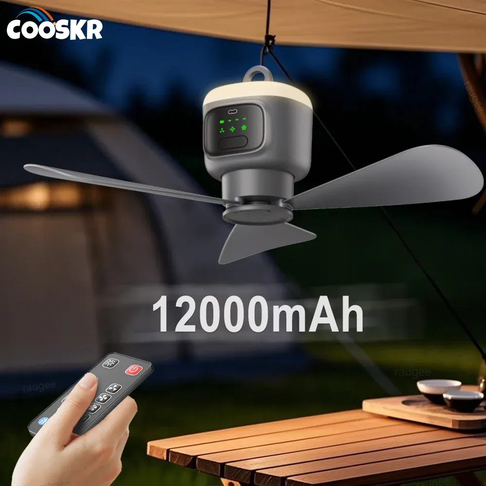 12000mAh Portable Ceiling Fan with Remote & LED Light - 450mm Blades, 30H Battery Life, Quiet Operation, Detachable for Camping & Home thumbnail 1