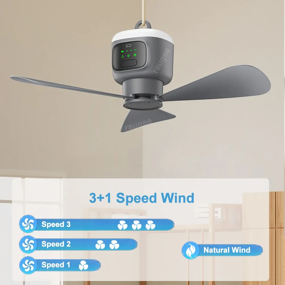 12000mAh Portable Ceiling Fan with Remote & LED Light - 450mm Blades, 30H Battery Life, Quiet Operation, Detachable for Camping & Home showcase 5