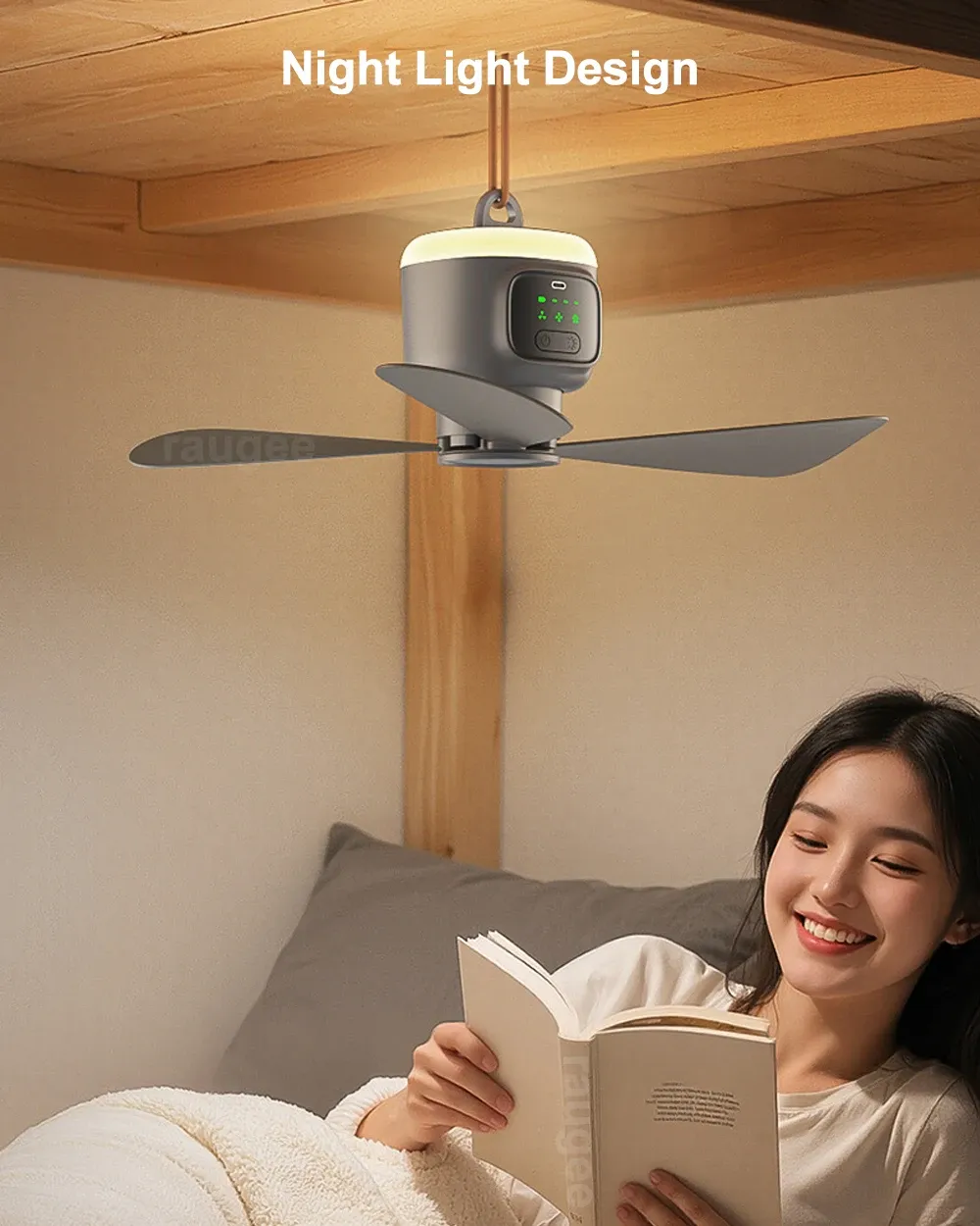 12000mAh Portable Ceiling Fan with Remote & LED Light - 450mm Blades, 30H Battery Life, Quiet Operation, Detachable for Camping & Home showcase 6