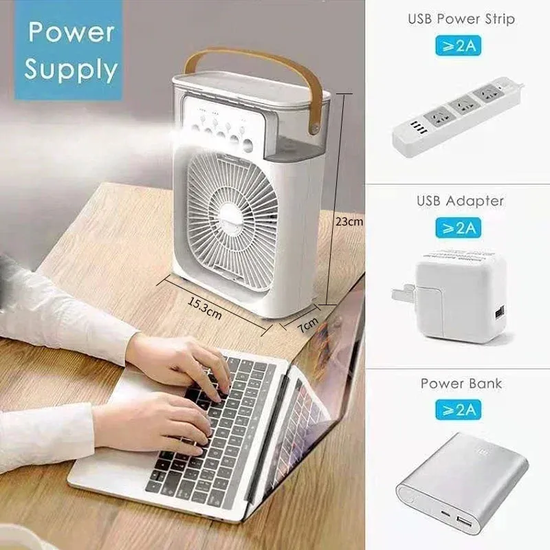 Portable 3-in-1 Air Cooler Fan Humidifier with 7 Color LED Night Light - Personal AC for Home & Office thumbnail 3