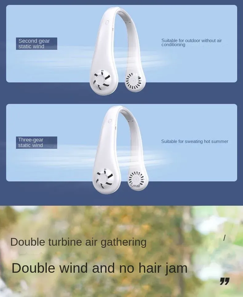 Portable Bladeless Neck Fan 2025 - Rechargeable Mini Air Cooler with 3 Speed Settings, Hands-Free Design for Summer Sports & Outdoor Use showcase 7