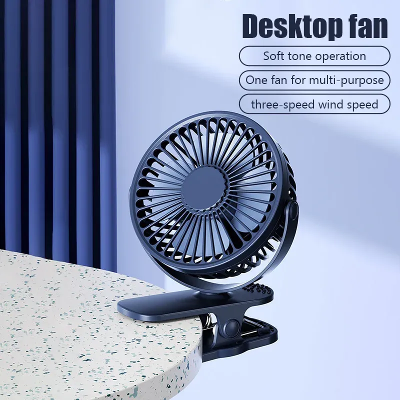 Portable Clip-On USB Fan, 3-Speed Quiet Mini Desk Fan with Air Cooler Function, Ideal for Home, Office, Strollers, and Outdoor Use thumbnail 3