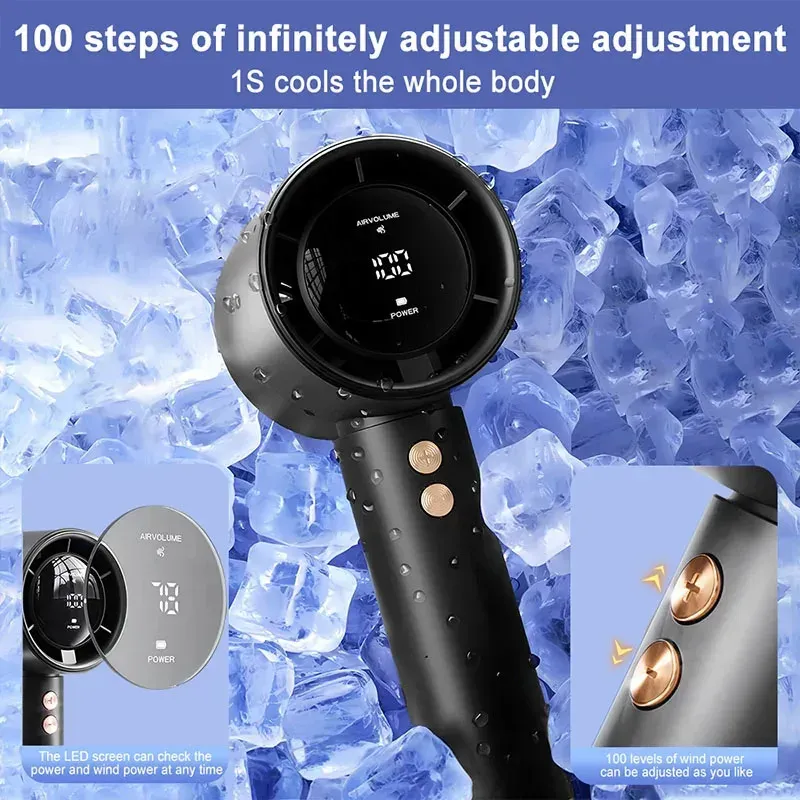 Portable Turbo Handheld Fan with 100-Speed Adjustment, High-Speed Mini Air Cooler for Home, Travel, and Outdoor Camping thumbnail 4