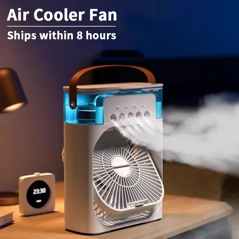 3-in-1 Portable Air Cooler Fan with Humidifier & 7-Color LED Night Light - Personal Air Conditioner for Home, Office, Summer Cooling & Winter Humidification