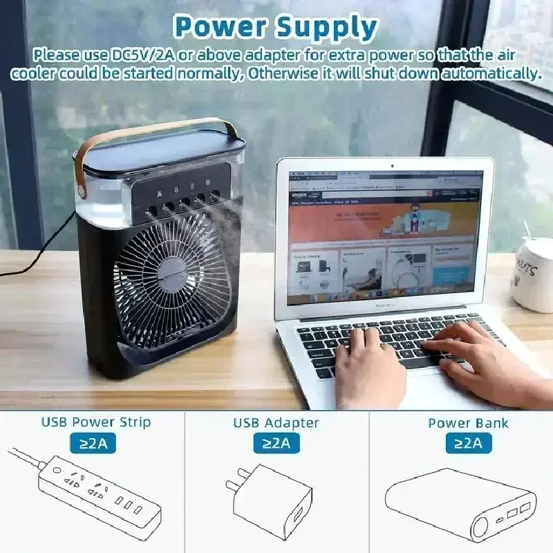 3-in-1 Portable Air Cooler Fan with Humidifier & 7-Color LED Night Light - Personal Air Conditioner for Home, Office, Summer Cooling & Winter Humidification showcase 5