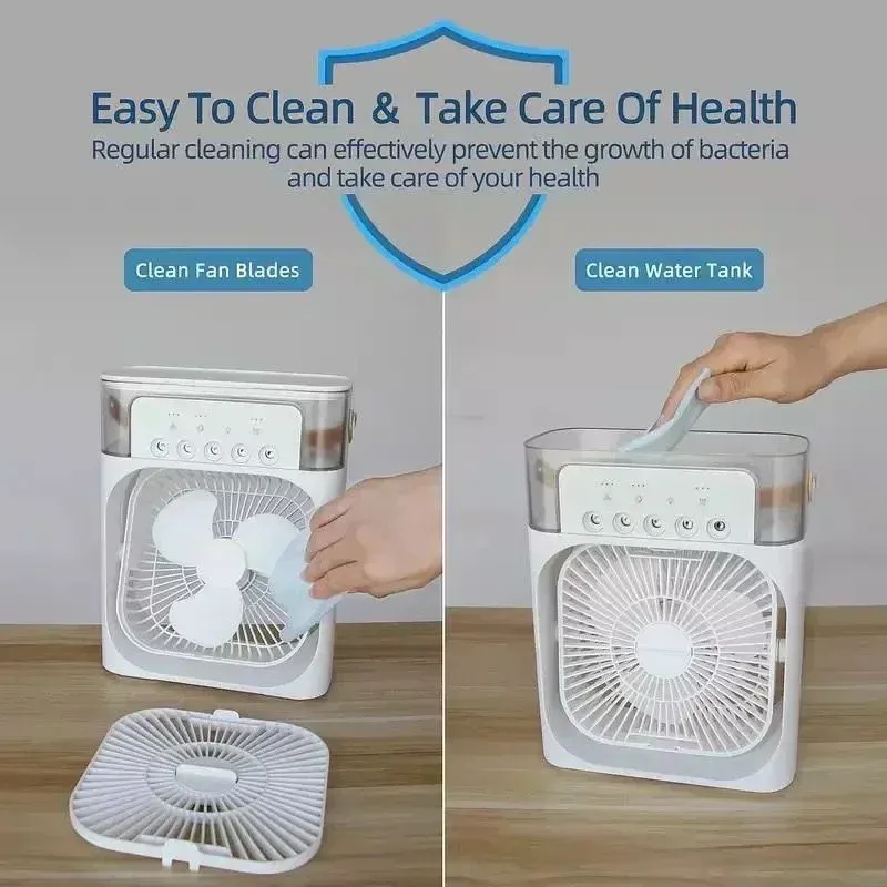 3-in-1 Portable Air Cooler Fan with Humidifier & 7-Color LED Night Light - Personal Air Conditioner for Home, Office, Summer Cooling & Winter Humidification thumbnail 6