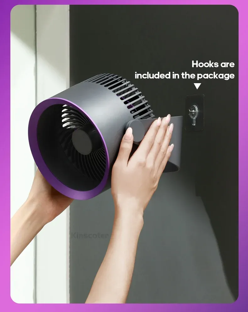 KINSCOTER Wireless Portable Electric Fan Circulator - Quiet Desktop, Wall, Ceiling Mount Air Cooler with 15-Hour Battery Life, USB Charging showcase 3