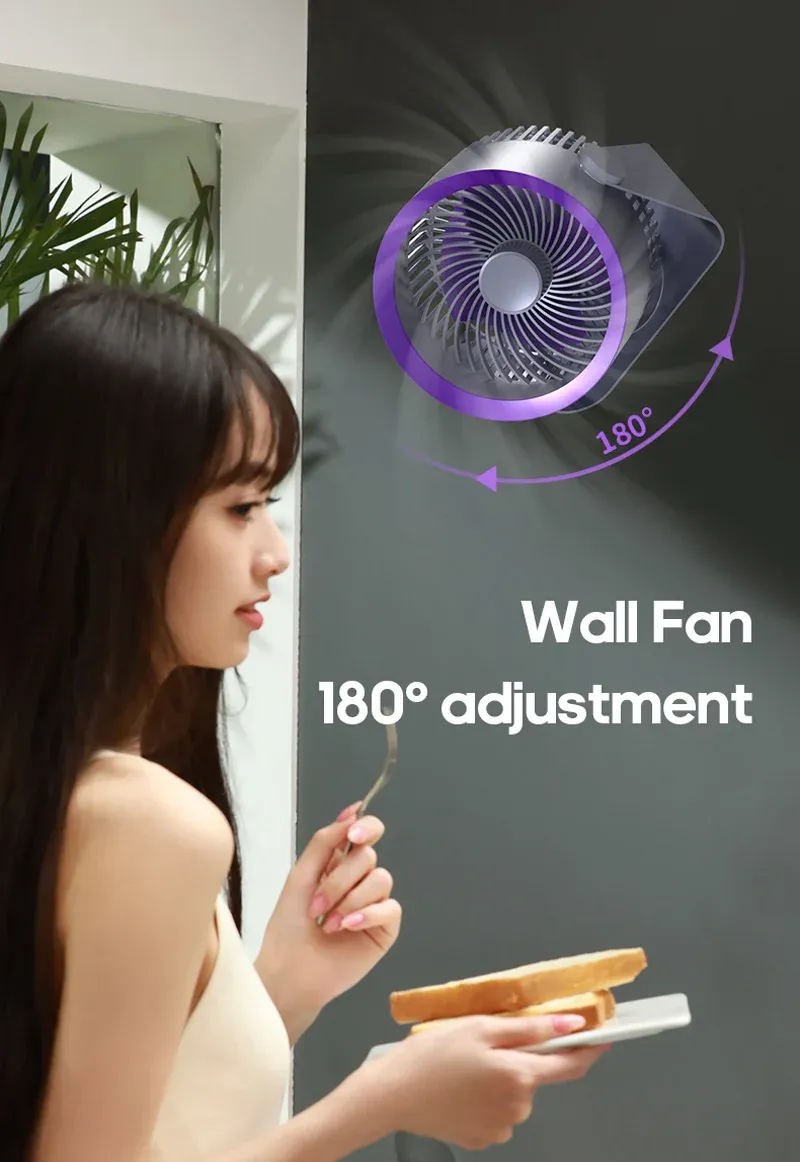KINSCOTER Wireless Portable Electric Fan Circulator - Quiet Desktop, Wall, Ceiling Mount Air Cooler with 15-Hour Battery Life, USB Charging showcase 2