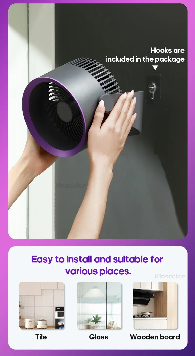 KINSCOTER Wireless Portable Electric Fan Circulator - Quiet Desktop, Wall, Ceiling Mount Air Cooler with 15-Hour Battery Life, USB Charging showcase 4