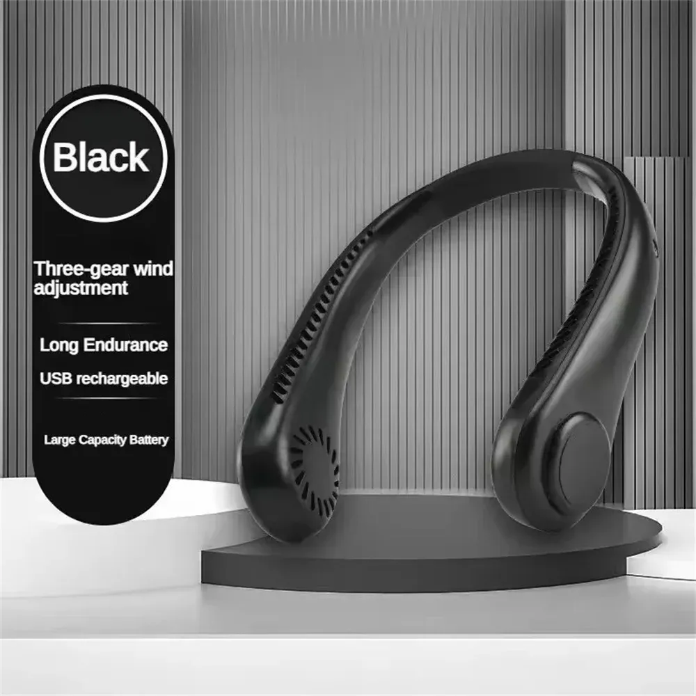 Portable Bladeless Neck Fan with 1200mAh Rechargeable Battery, 3 Speed Mini Air Cooler for Summer Sports and Outdoor Activities showcase 1