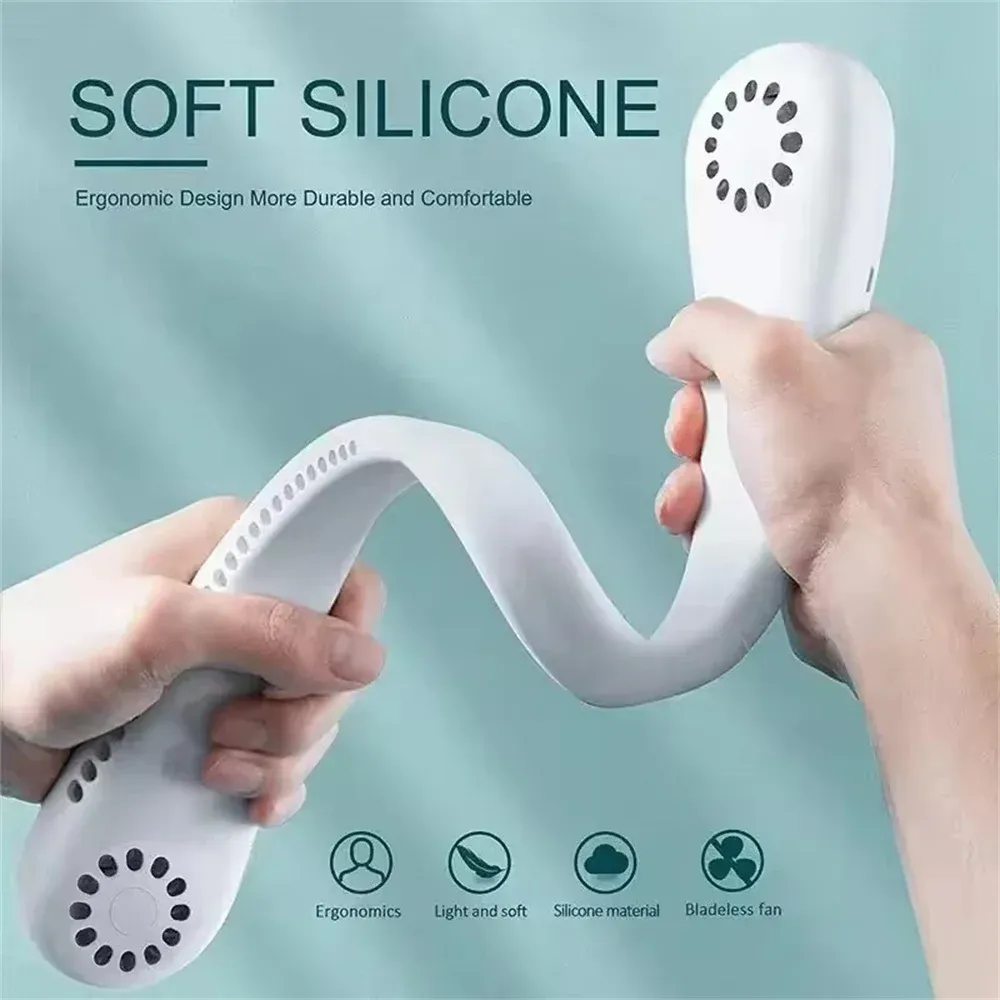 Portable Bladeless Neck Fan with 1200mAh Rechargeable Battery, 3 Speed Mini Air Cooler for Summer Sports and Outdoor Activities thumbnail 2