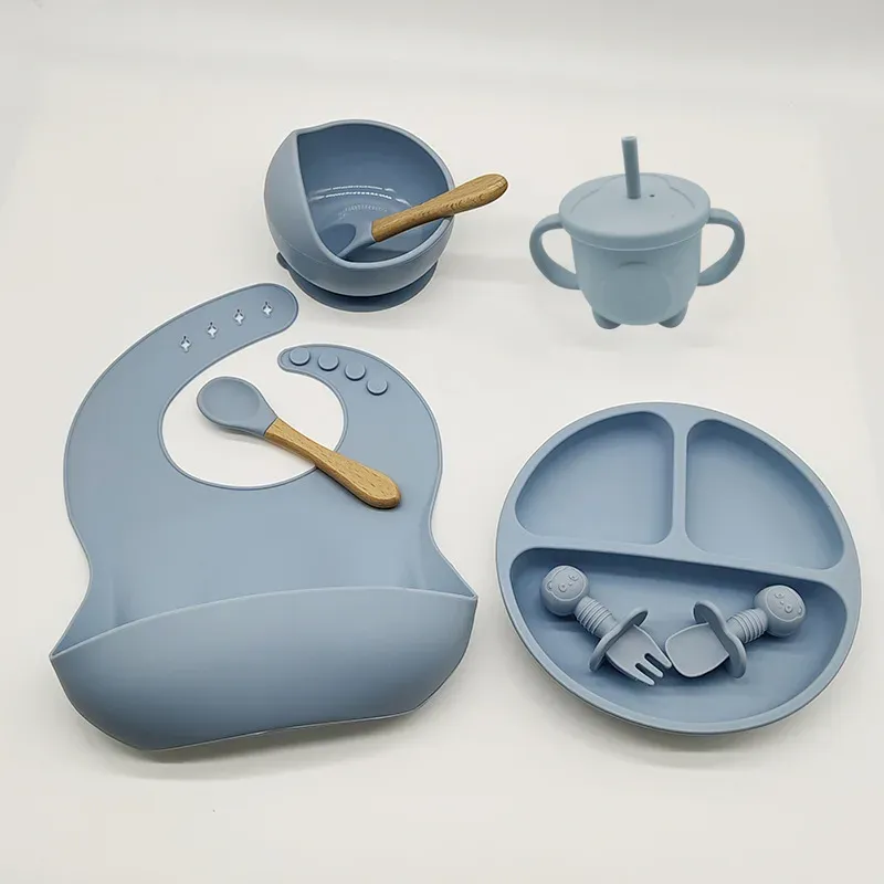 8-Piece Baby Silicone Tableware Set for Toddlers & Infants: Includes Bib, Suction Bowl, Plate, Utensils, Straw Cup - BPA-Free, Easy Clean, Self-Feeding Aid for Ghana showcase 8