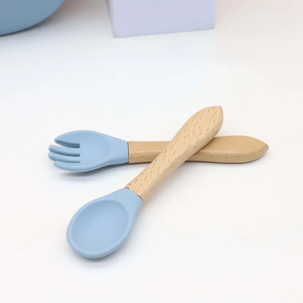 6-Piece Baby Tableware Set with Bib, Bowl, Plate, Cup, Wooden Handle Spoon & Fork - Safe & Durable for Infants and Toddlers thumbnail 4