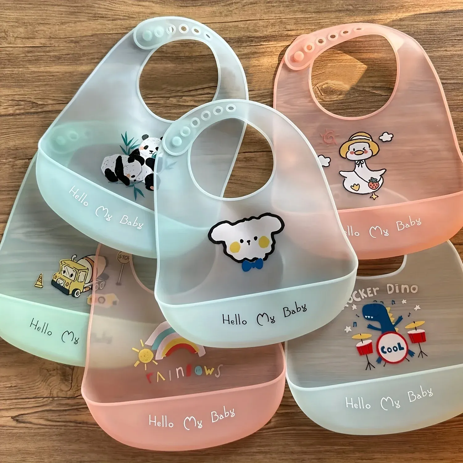 Waterproof Silicone Baby Bibs with Cute Cartoon Animal Print - Adjustable Soft Bib for Girls and Boys, Easy Clean Feeding Bib for Baby Essentials thumbnail 1
