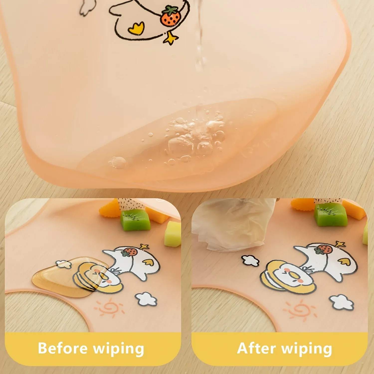 Waterproof Silicone Baby Bibs with Cute Cartoon Animal Print - Adjustable Soft Bib for Girls and Boys, Easy Clean Feeding Bib for Baby Essentials thumbnail 4