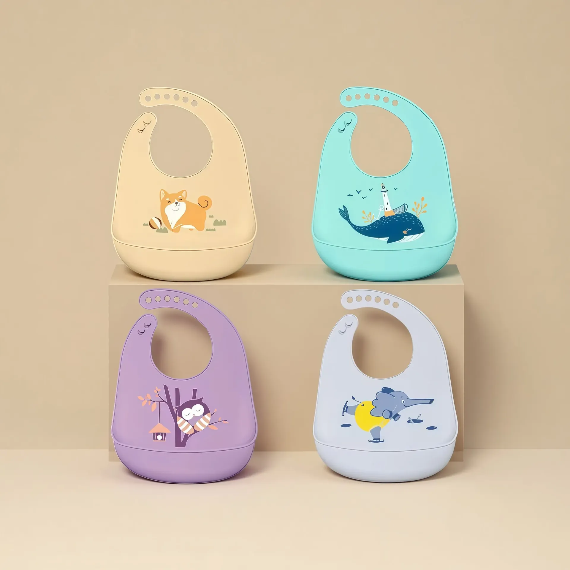 Waterproof Silicone Baby Bibs for Girls & Boys - Cute Printed Design, Adjustable Soft Leak-Proof Feeding Bibs, BPA-Free & Easy Clean for Toddlers thumbnail 1