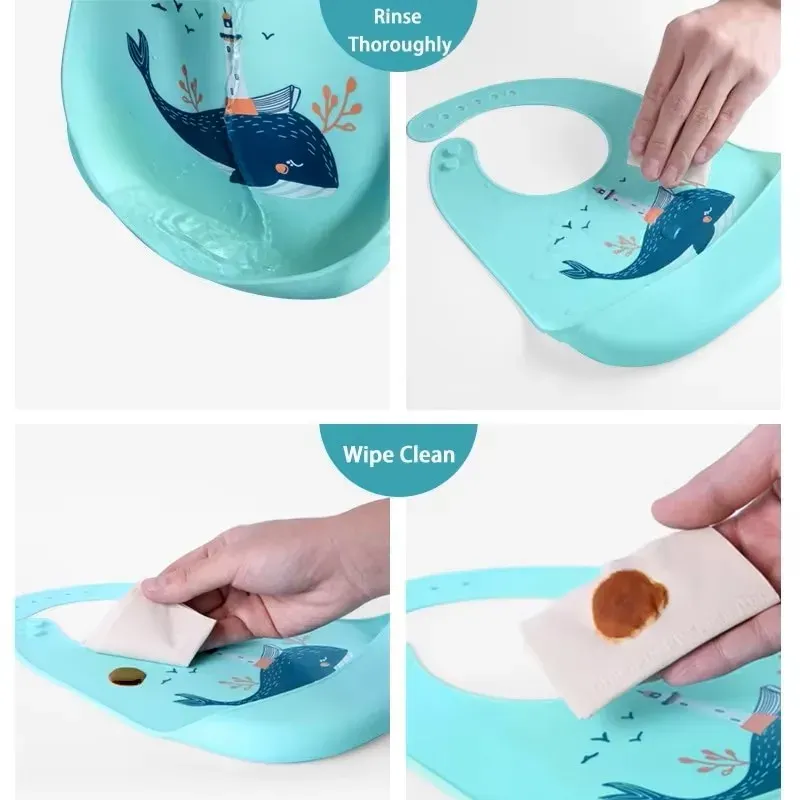 Waterproof Silicone Baby Bibs for Girls & Boys - Cute Printed Design, Adjustable Soft Leak-Proof Feeding Bibs, BPA-Free & Easy Clean for Toddlers thumbnail 6