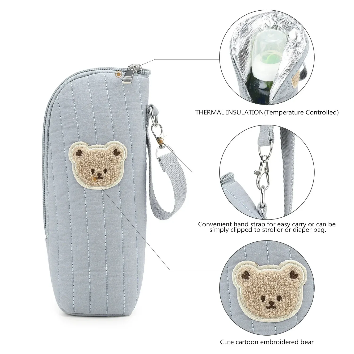 Portable Cartoon Baby Bottle Warmer Bag Insulated Aluminum Foil Stroller Hanging Bag for Infant Feeding On-the-Go thumbnail 1