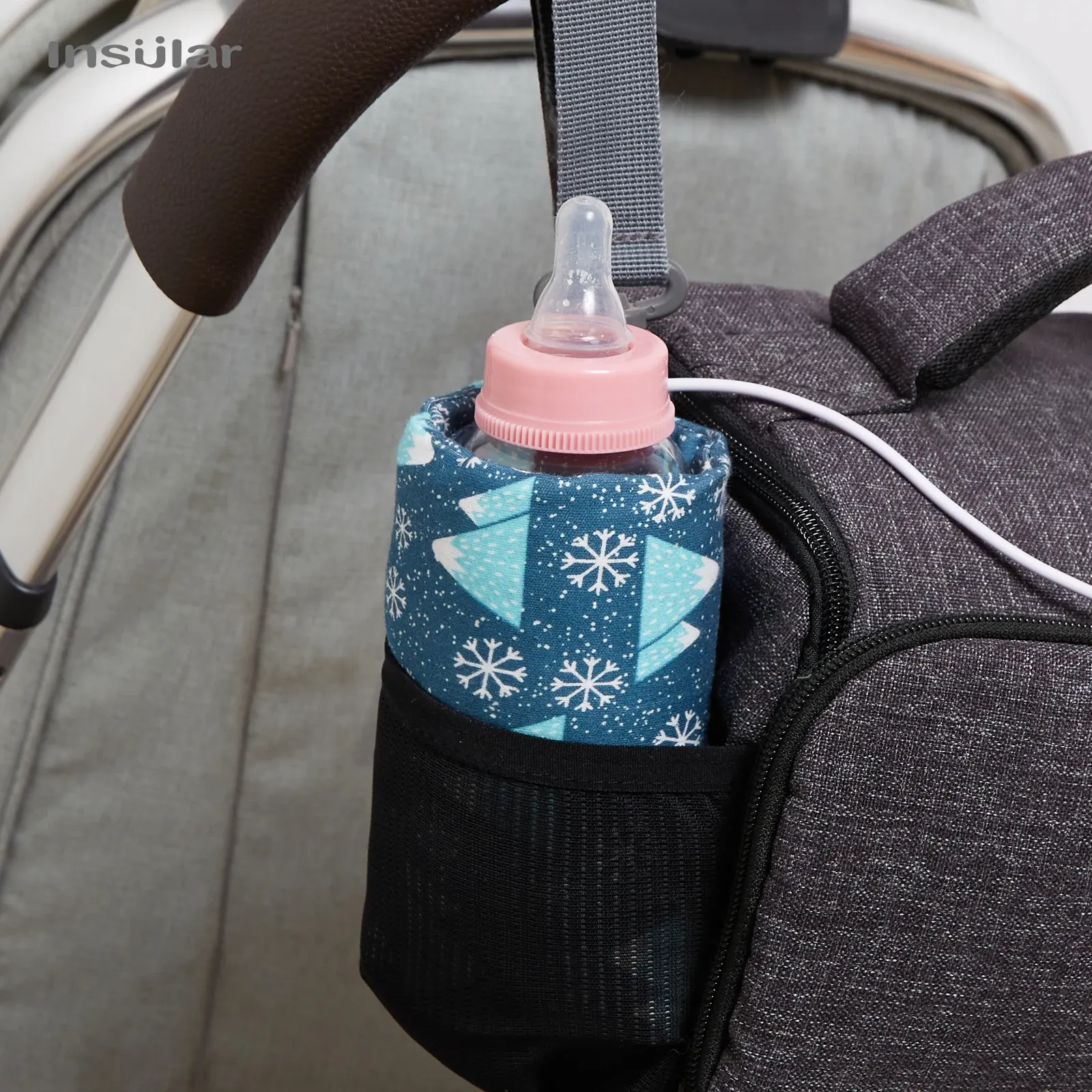 Portable USB Milk Warmer Insulated Bag for Baby Bottles - Travel Cup Heater for Infant Feeding, Ages 7-12 Months, Durable Polyester thumbnail 3