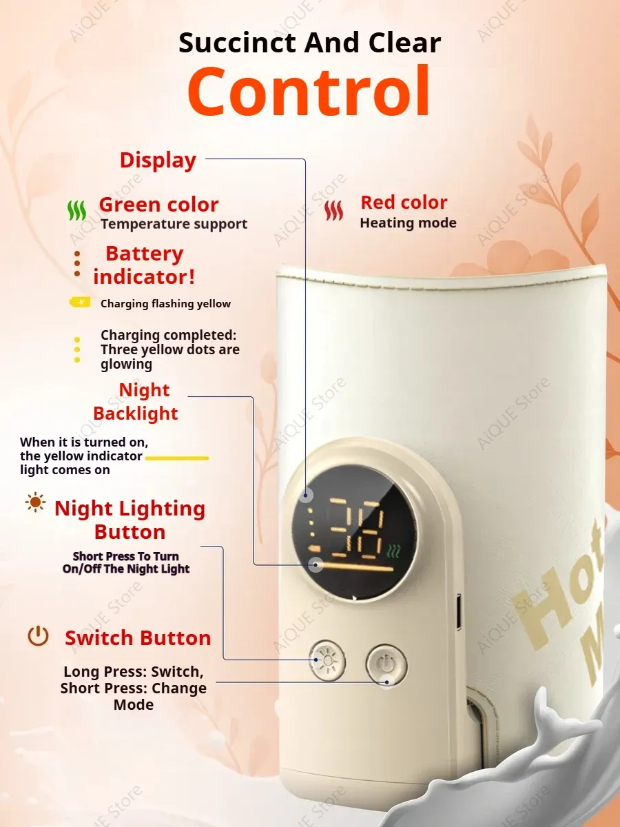 AiQUE 10000mAh Portable USB Milk Warmer for Babies - Outdoor Constant Temperature Bottle Insulator for Hot Milk & Formula Heating showcase 5