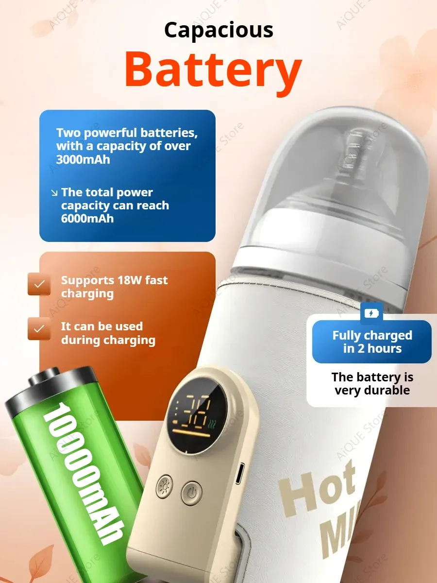 AiQUE 10000mAh Portable USB Milk Warmer for Babies - Outdoor Constant Temperature Bottle Insulator for Hot Milk & Formula Heating showcase 3