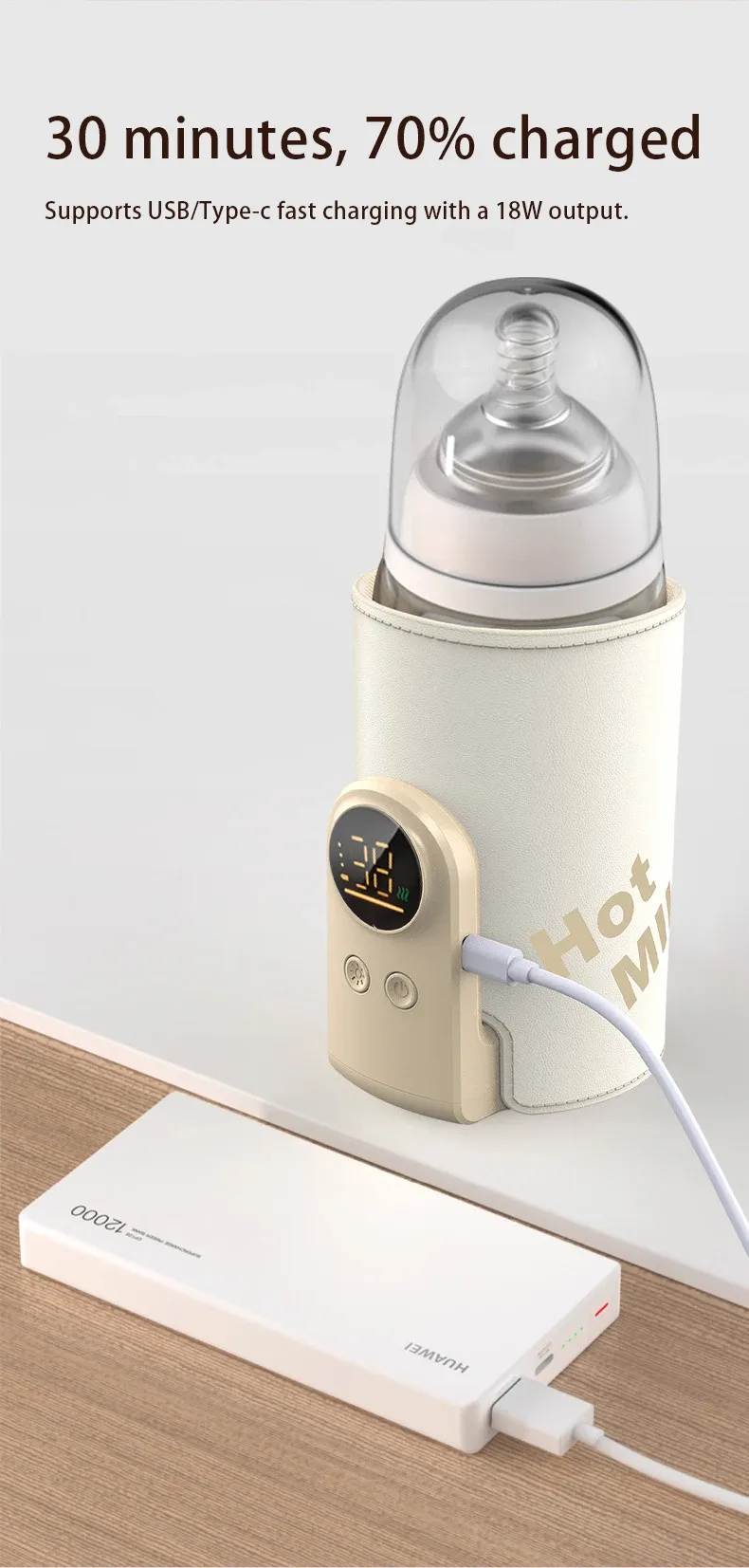 Smart USB Baby Bottle Warmer & Sterilizer Sleeve - Portable High-Capacity, Temperature Control for Newborns on the Go showcase 5