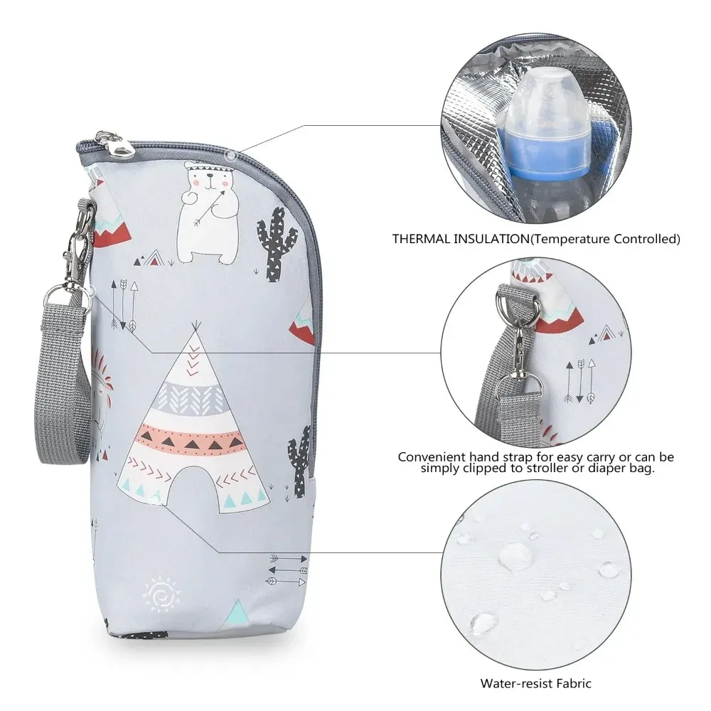 Portable Baby Bottle Warmer Bag Insulated Cooler Bag for Infant Feeding Bottles - Aluminum Foil Lined, Stroller Hanging, Perfect for Outings thumbnail 3