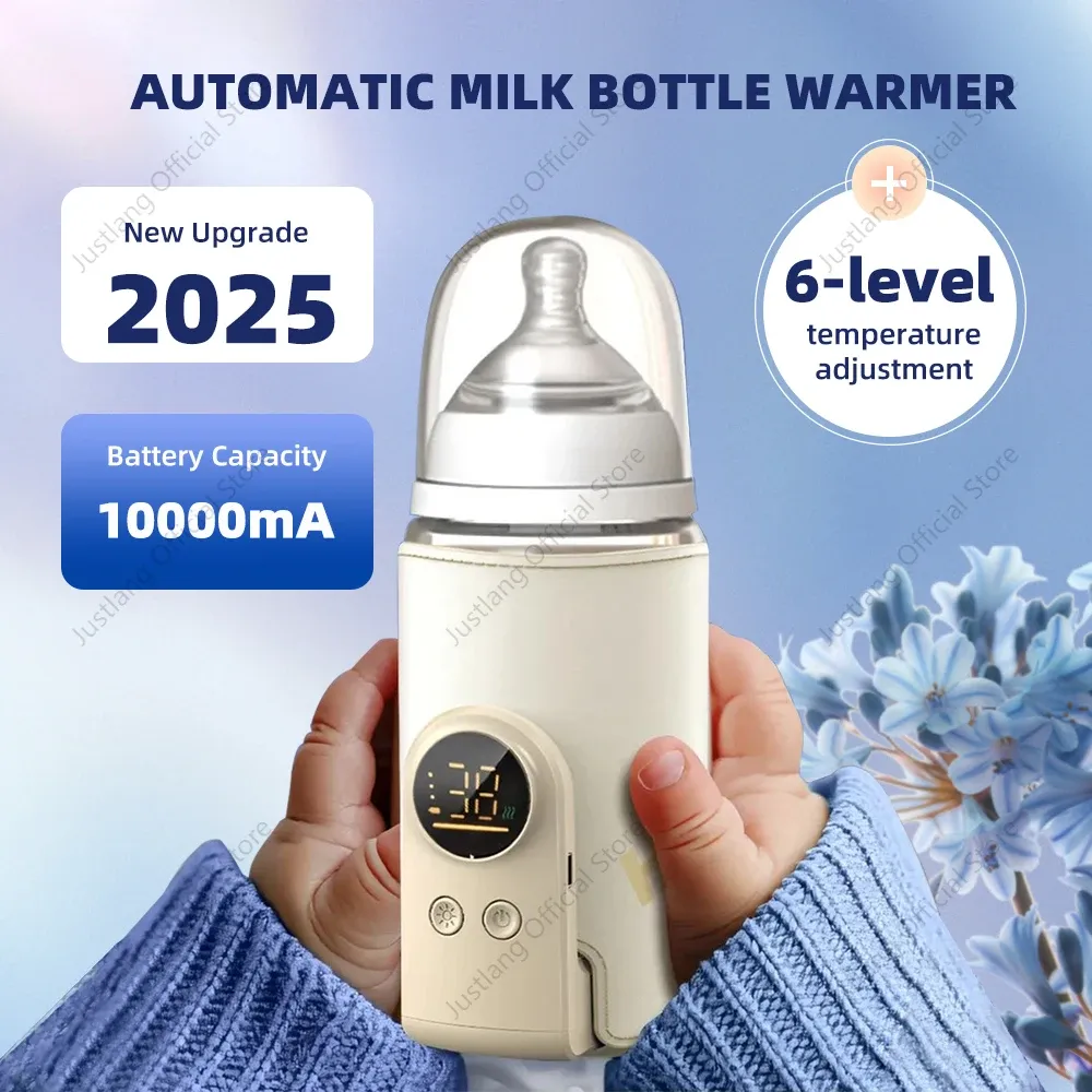 JUSTLANG 10000mAh Portable Baby Bottle Warmer, 5 Heat Levels, Multifunction Breast Milk Warmer, Accurate Temperature Control for On-the-Go Feeding