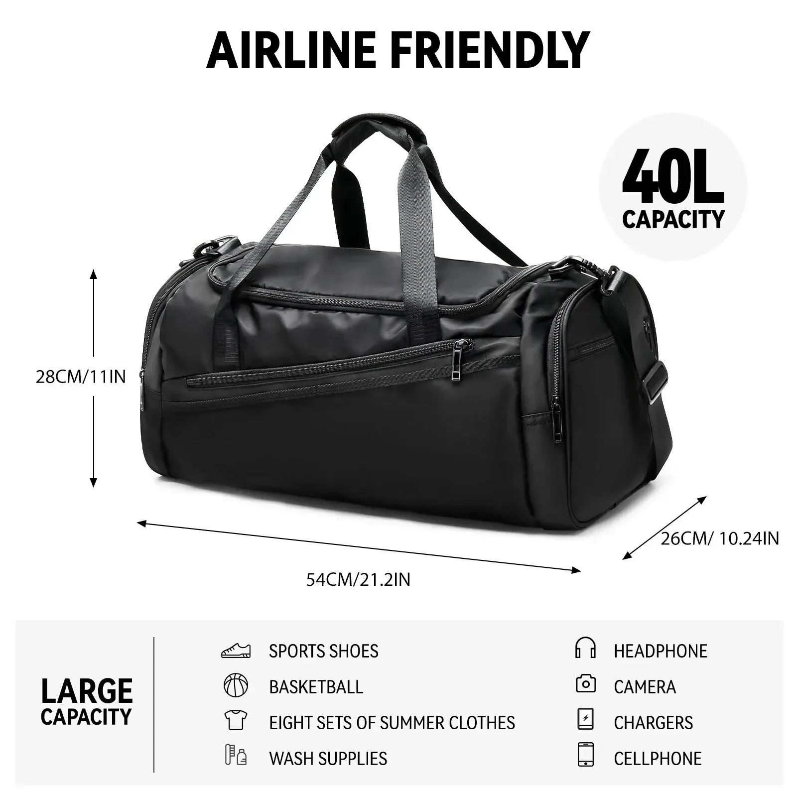 Likros 40L Lightweight Foldable Gym Bag for Men & Women, Sports Travel Duffel with Separate Shoe Compartment, Ideal Workout Bag thumbnail 3