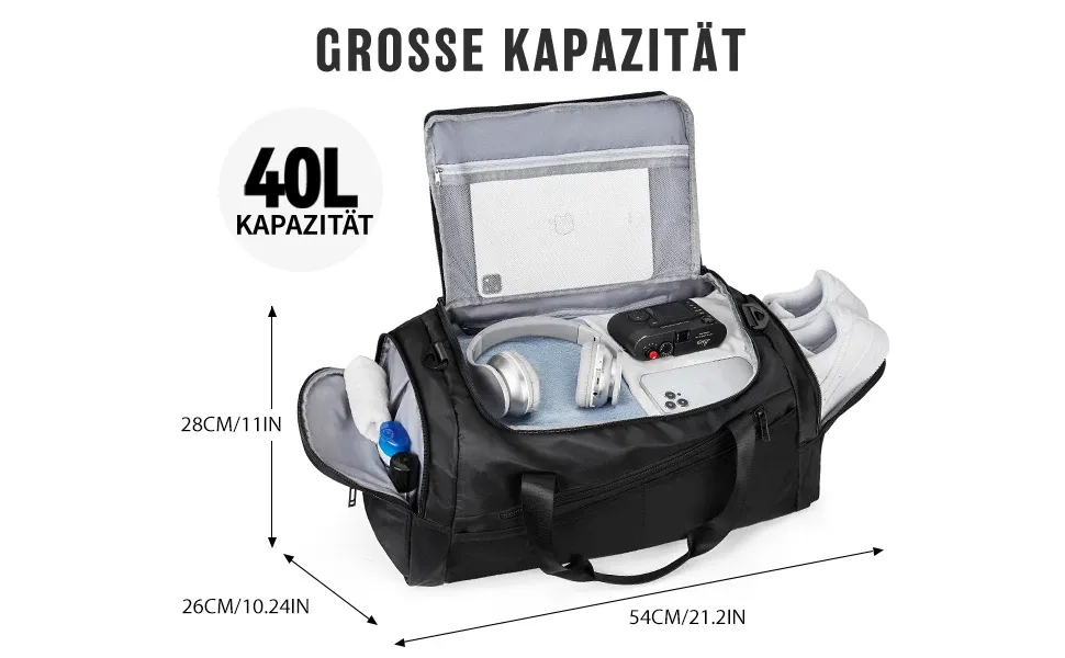 Likros 40L Lightweight Foldable Gym Bag for Men & Women, Sports Travel Duffel with Separate Shoe Compartment, Ideal Workout Bag showcase 4