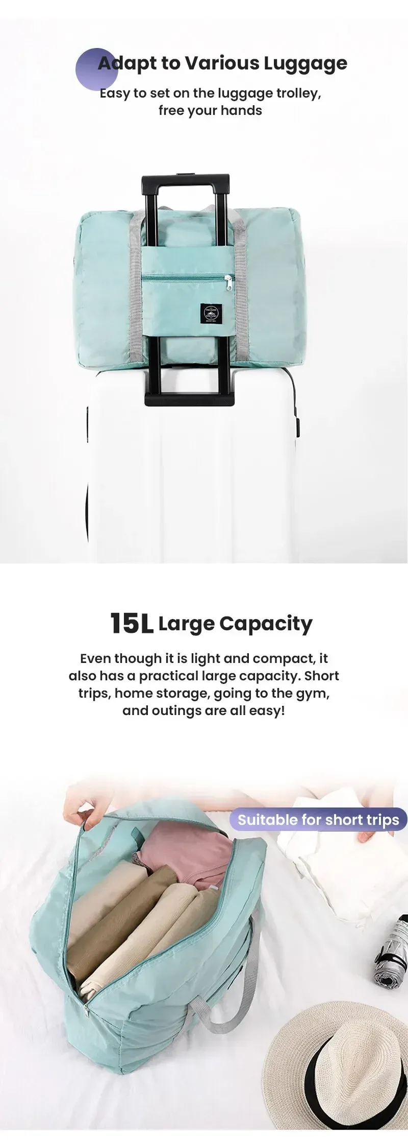 Foldable Travel Duffel Bag - Lightweight Large Capacity Carry-On for Women & Girls, Spill-Resistant Sports Weekender Overnight Bag, Airline Approved Personal Item showcase 2