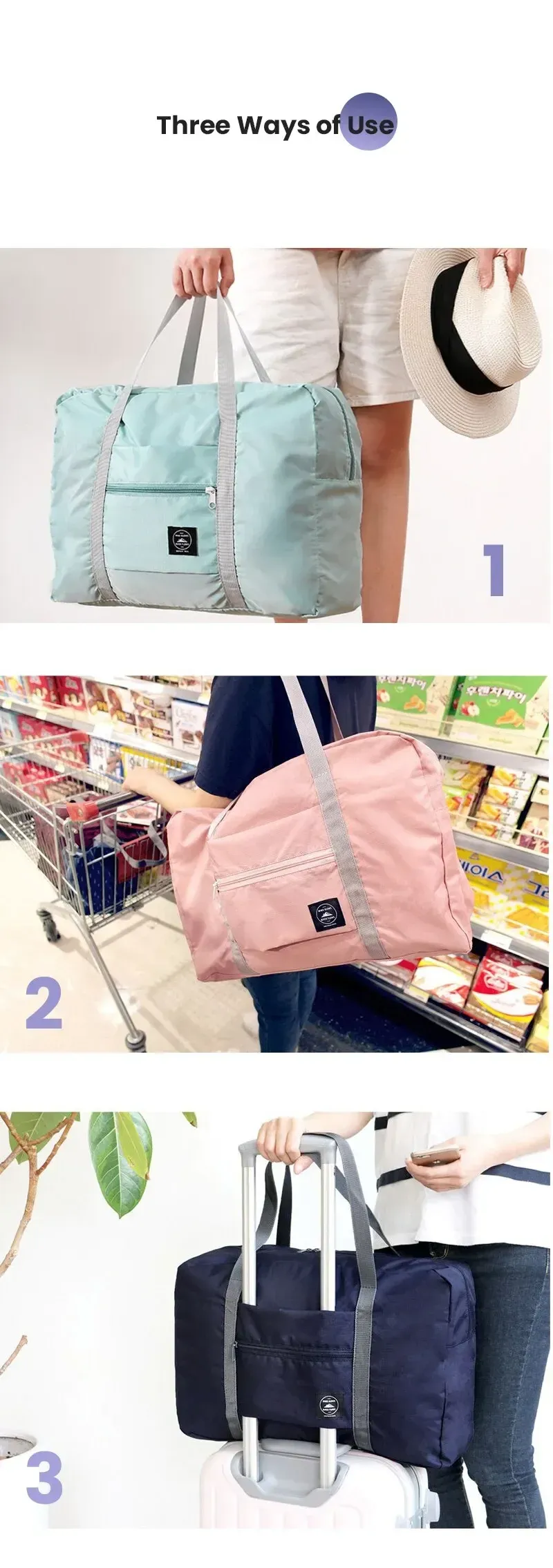 Foldable Travel Duffel Bag - Lightweight Large Capacity Carry-On for Women & Girls, Spill-Resistant Sports Weekender Overnight Bag, Airline Approved Personal Item showcase 3