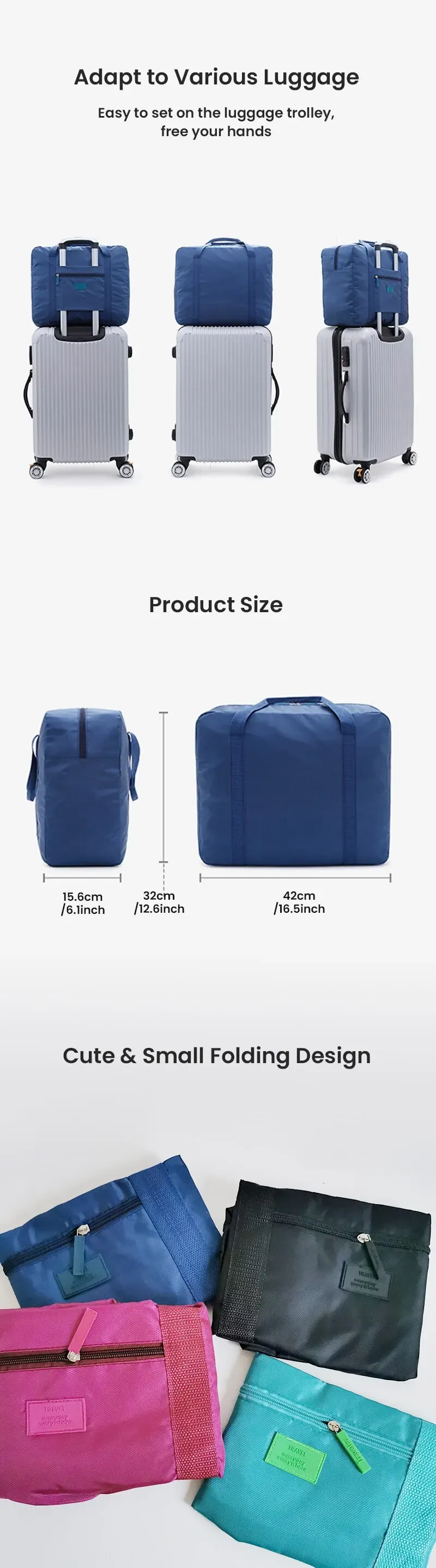 Foldable Travel Duffel Bag for Women & Men, Lightweight Carry-On Luggage Tote, Weekender Overnight Bag, Spill-Resistant & Washable, Perfect for Travel & Gym showcase 6
