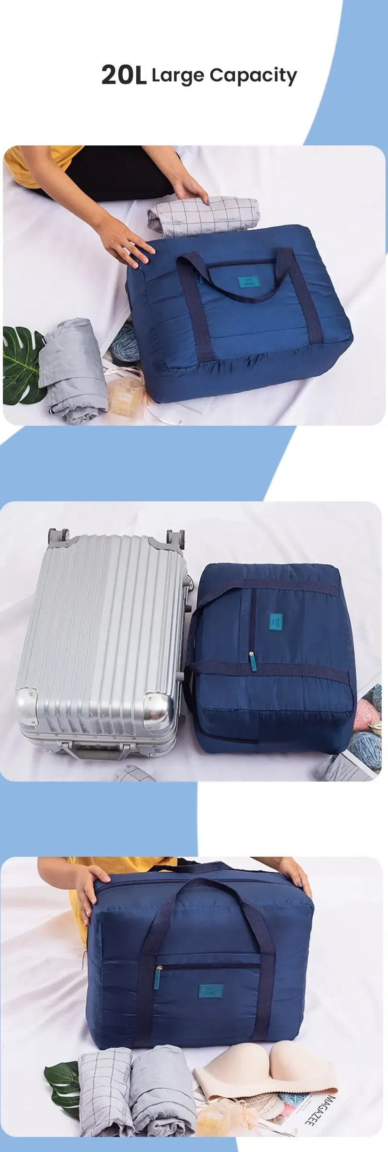 Foldable Travel Duffel Bag for Women & Men, Lightweight Carry-On Luggage Tote, Weekender Overnight Bag, Spill-Resistant & Washable, Perfect for Travel & Gym showcase 3